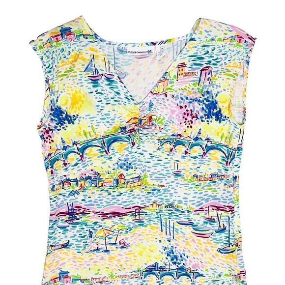 SOLD Weekend Clothes Line Multicolor Beach Theme Side Zip Slit Dress Sz M - Picture 3 of 11